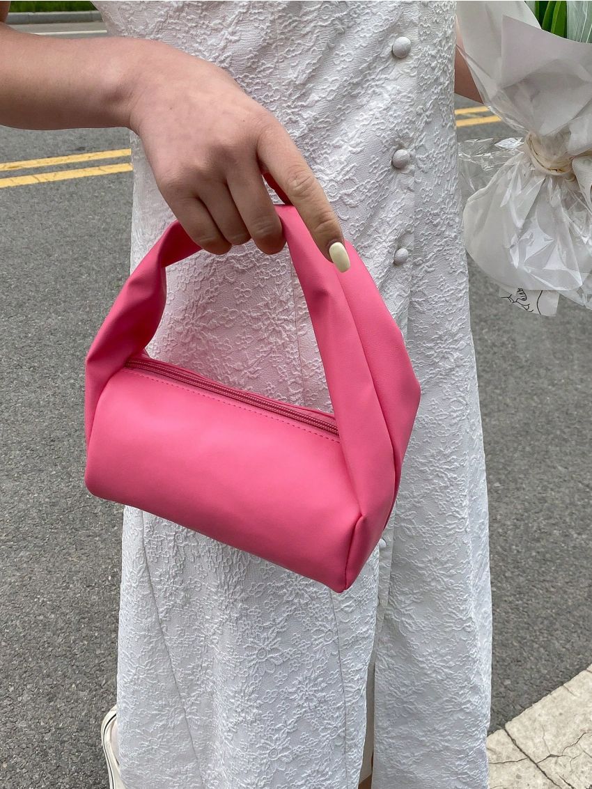 Mini Bucket Bag Pink Zipper PU