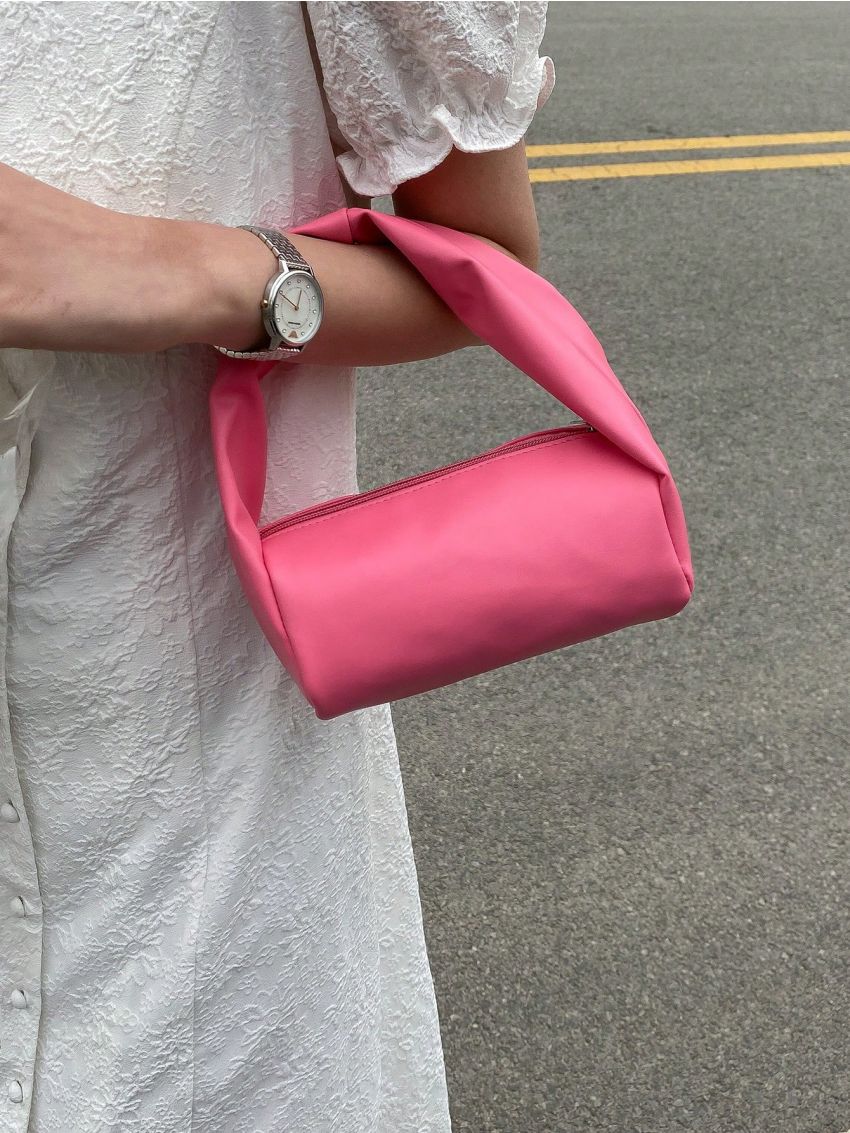 Mini Bucket Bag Pink Zipper PU