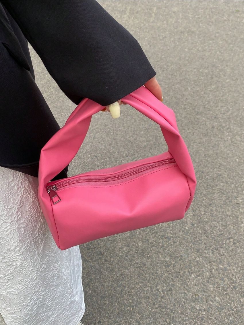 Mini Bucket Bag Pink Zipper PU