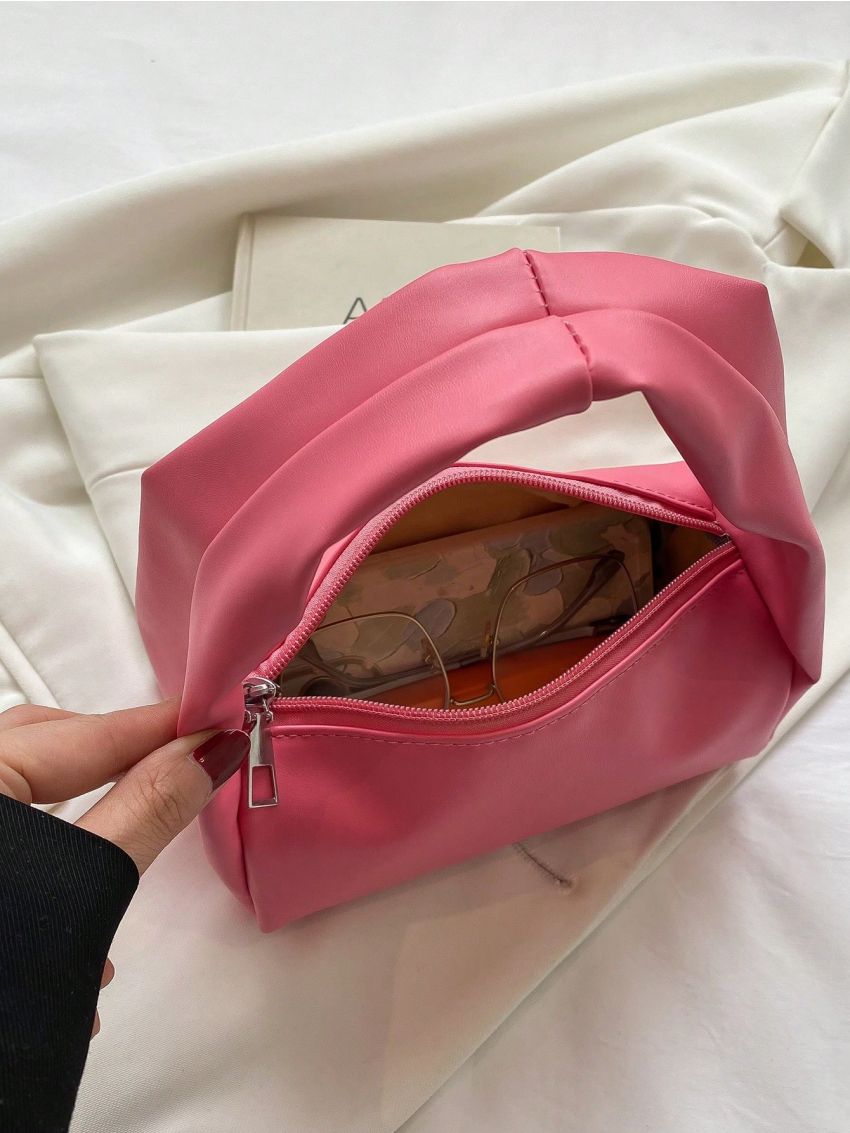 Mini Bucket Bag Pink Zipper PU