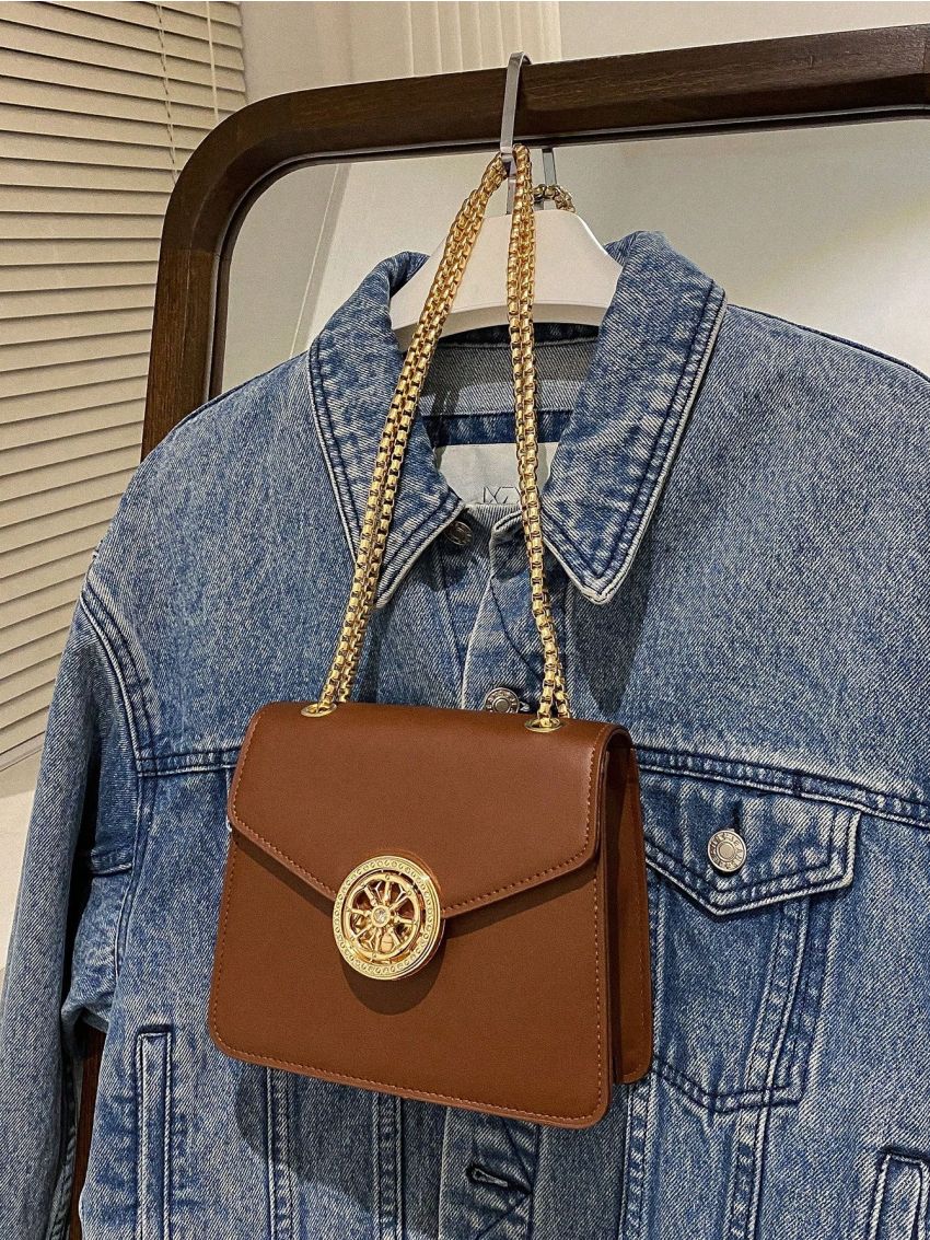 PU Square Bag Metal Decor Chain