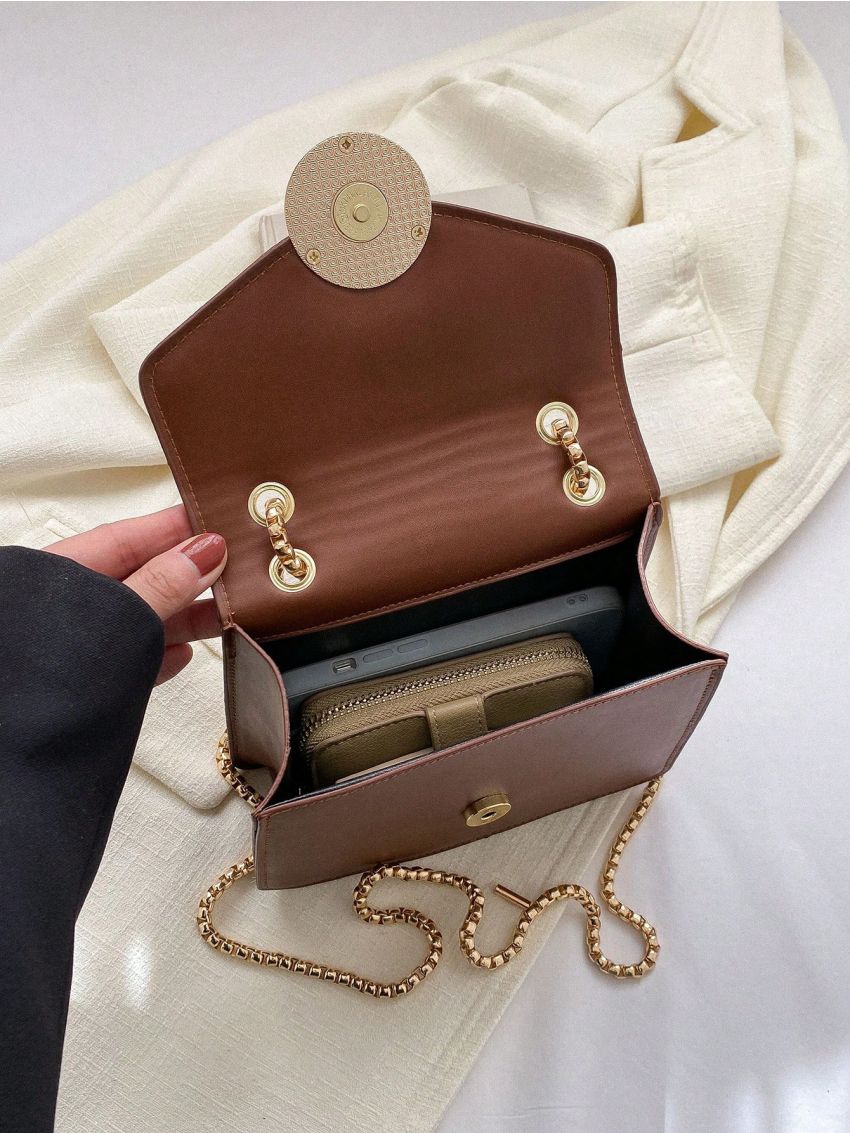 PU Square Bag Metal Decor Chain