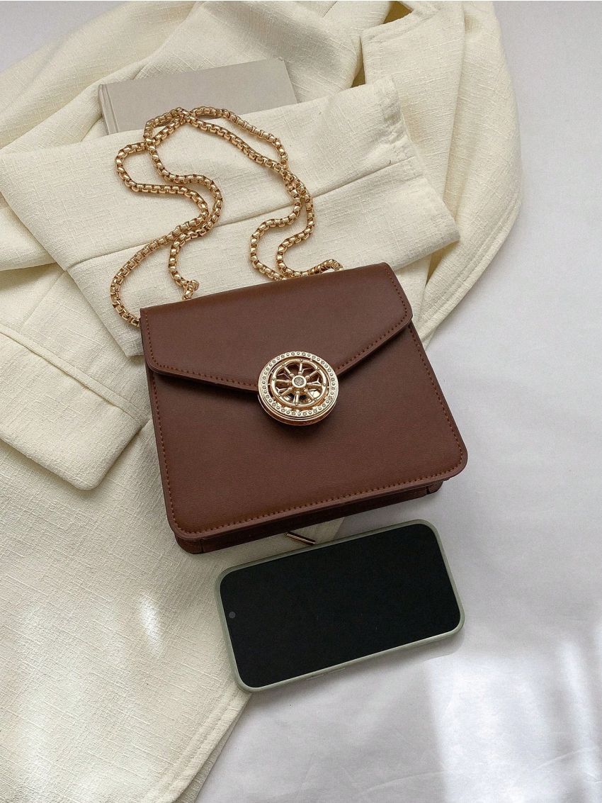 PU Square Bag Metal Decor Chain