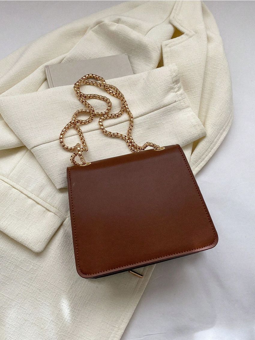 PU Square Bag Metal Decor Chain