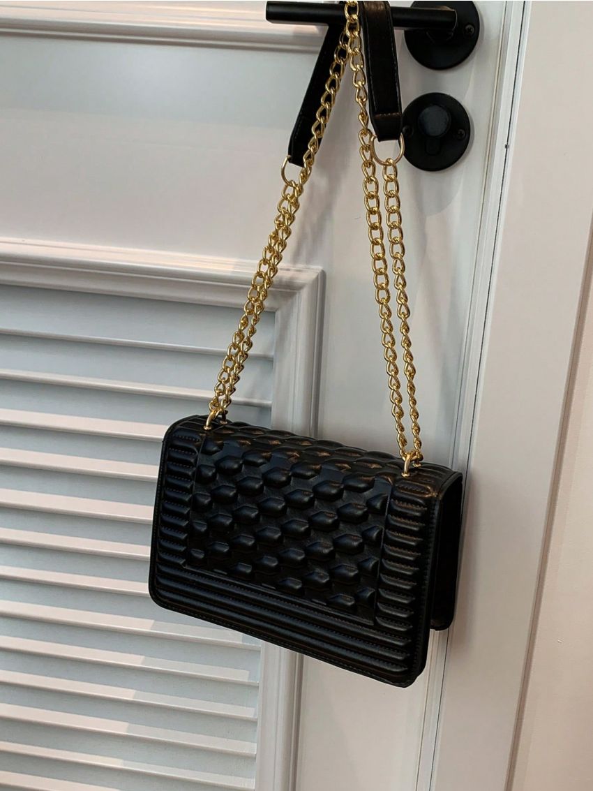 PU Square Bag Embossed Detail Chain
