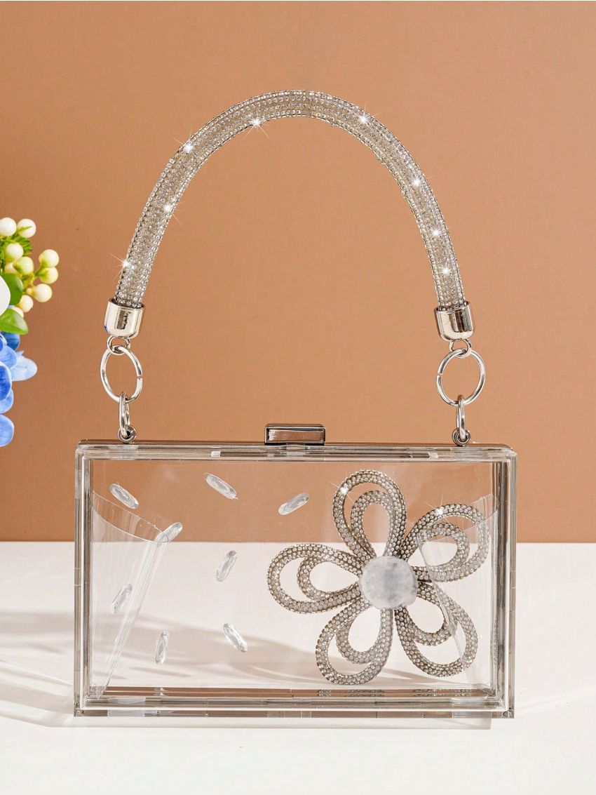 Mini Box Bag Rhinestone Flower Decor