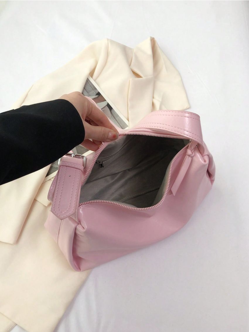 PU Hobo Bag Silver Zipper