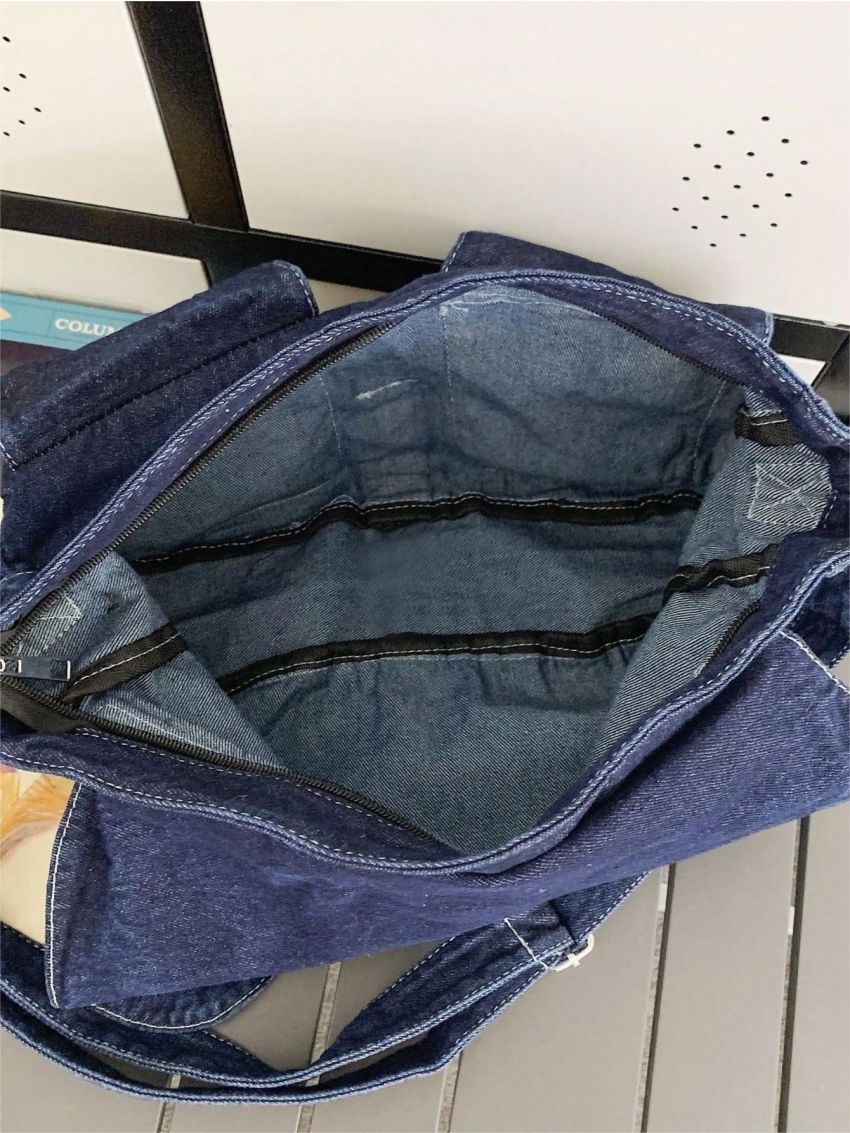 Letter Patch Decor Messenger Bag Studded Decor