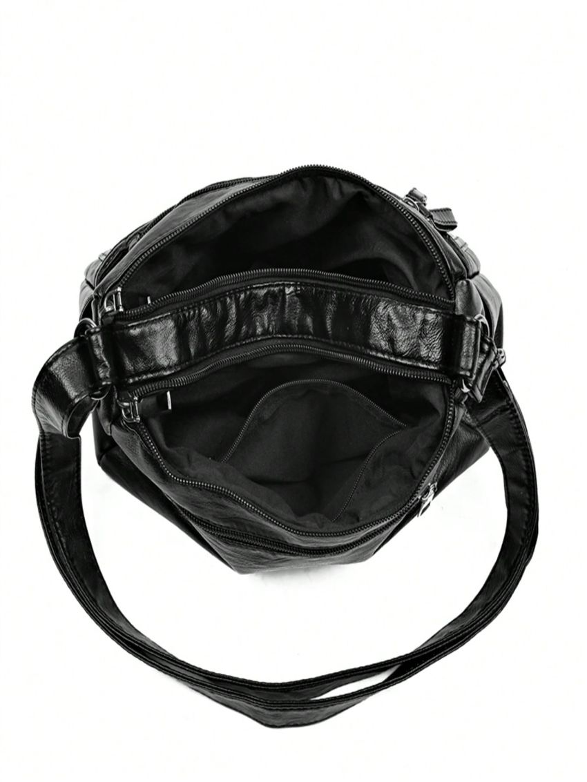 PU Hobo Bag Braided Detail Black