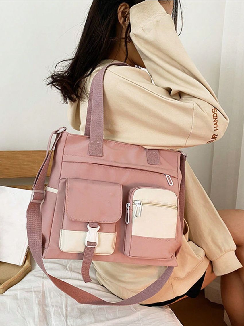 Fashion Women Handbag Shoulder Bag Large Capacity Colorblock Nylon