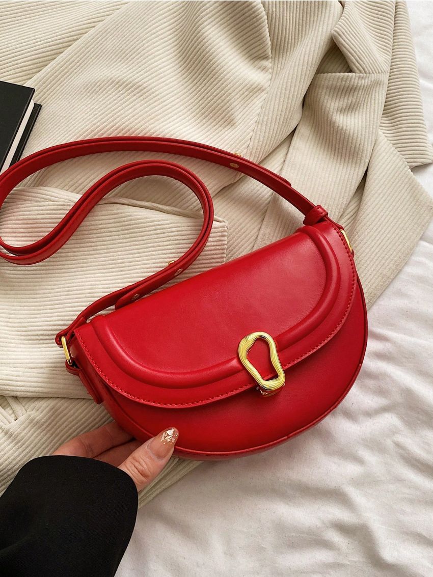 PU Saddle Bag Metal Decor Red