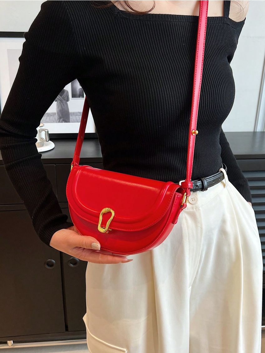 PU Saddle Bag Metal Decor Red