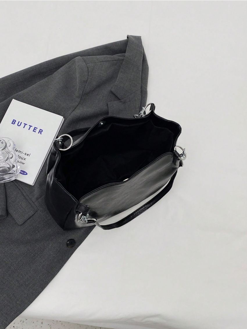 Retro Soft Surface Shoulder Tote Bag Small Black