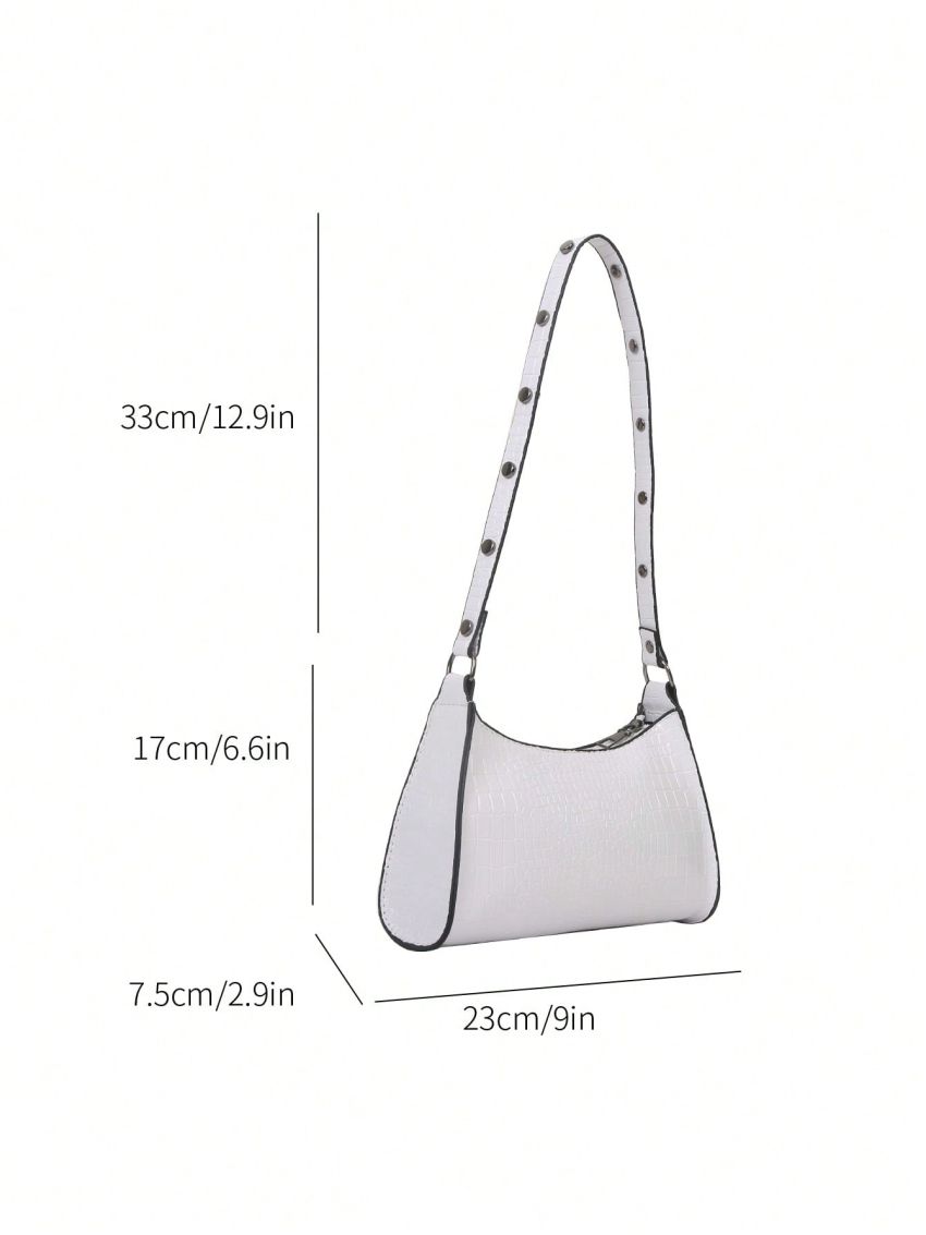 PU Baguette Bag Crocodile Embossed Silver