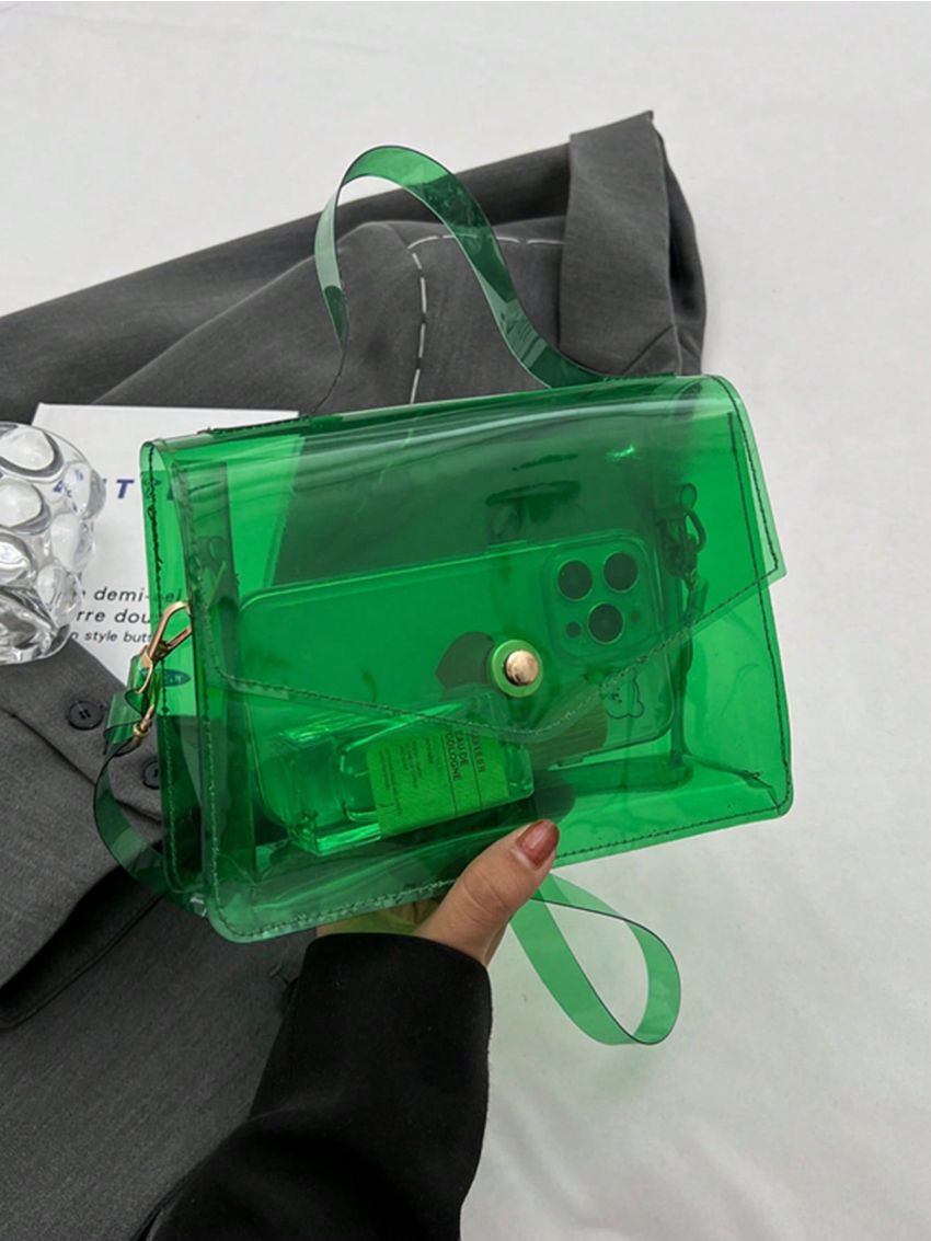 Clear Square Bag Top Handle Flap PVC Funky