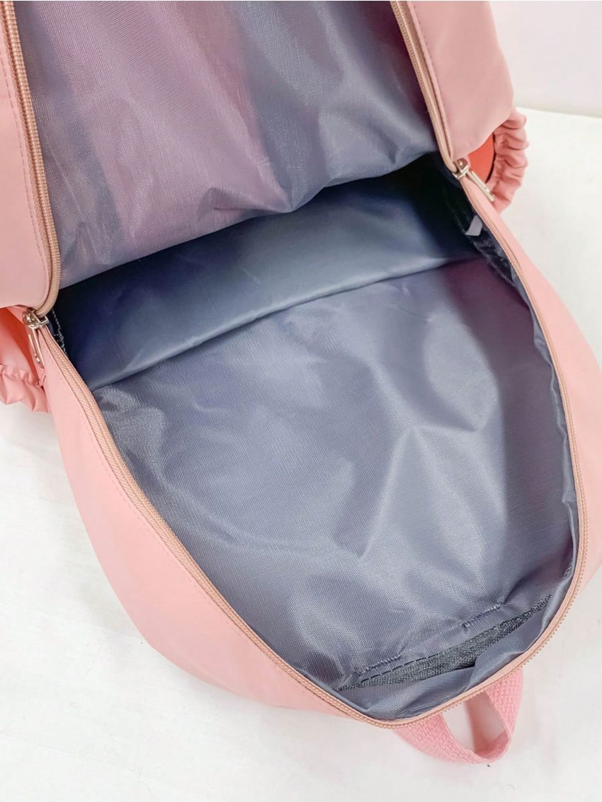 Letter Patch Decor Classic Backpack Waterproof With Zipper Nylon