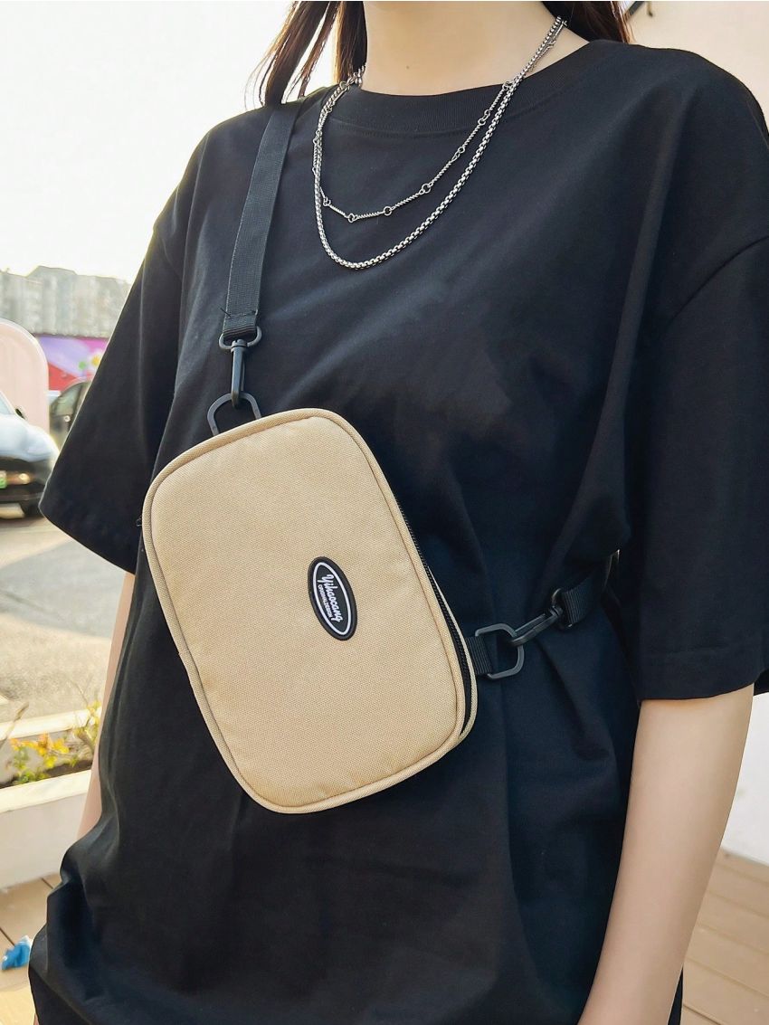 Mini Fanny Pack Letter Patch Decor With Zipper