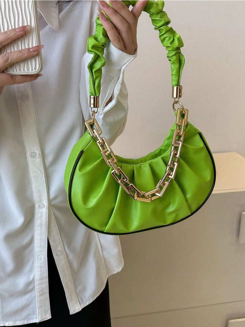 Chain Decor Ruched Bag Funky Green