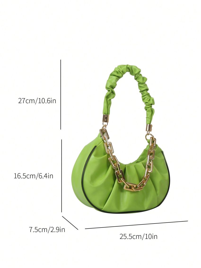 Chain Decor Ruched Bag Funky Green