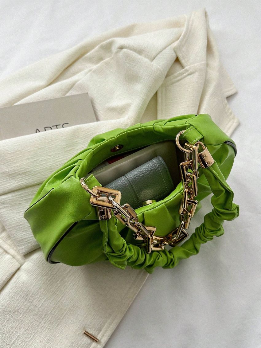 Chain Decor Ruched Bag Funky Green