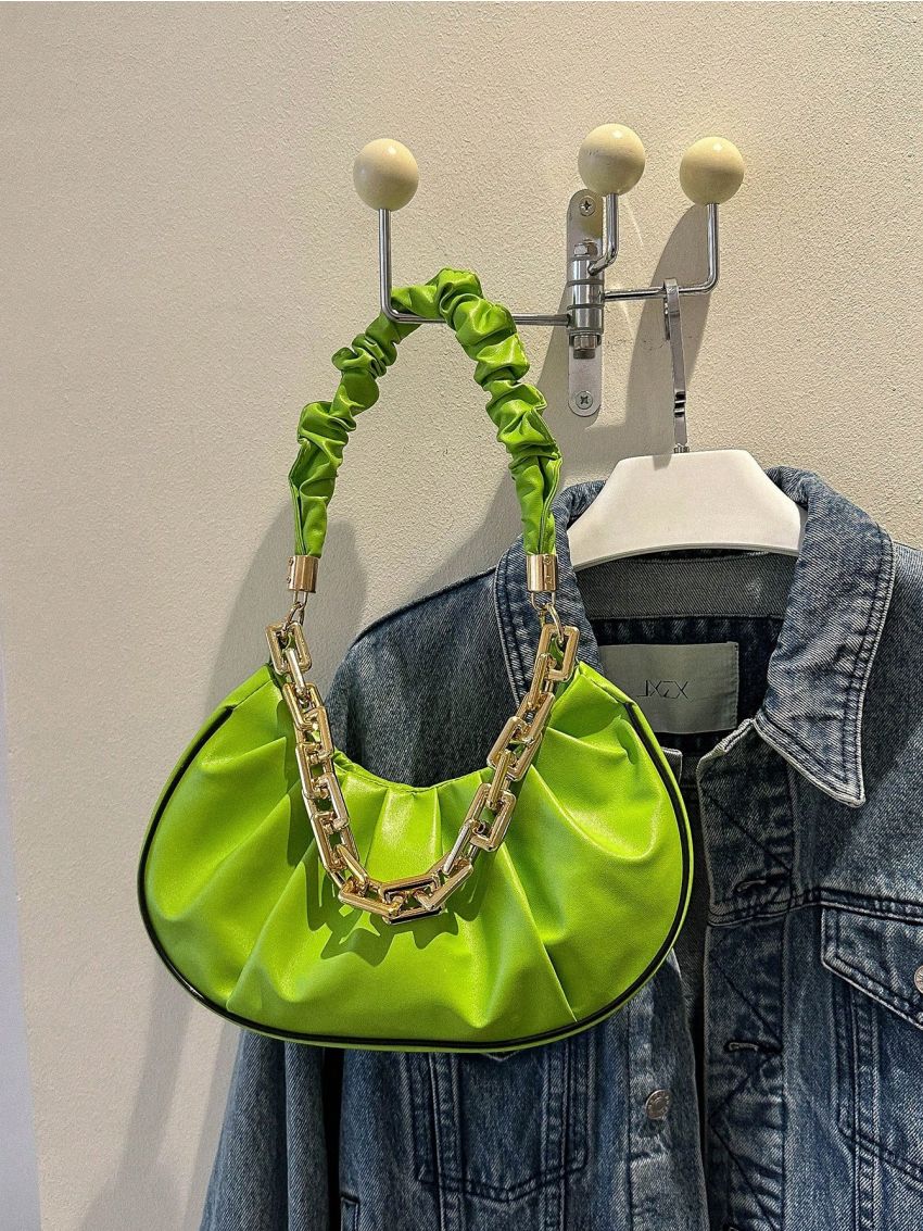 Chain Decor Ruched Bag Funky Green