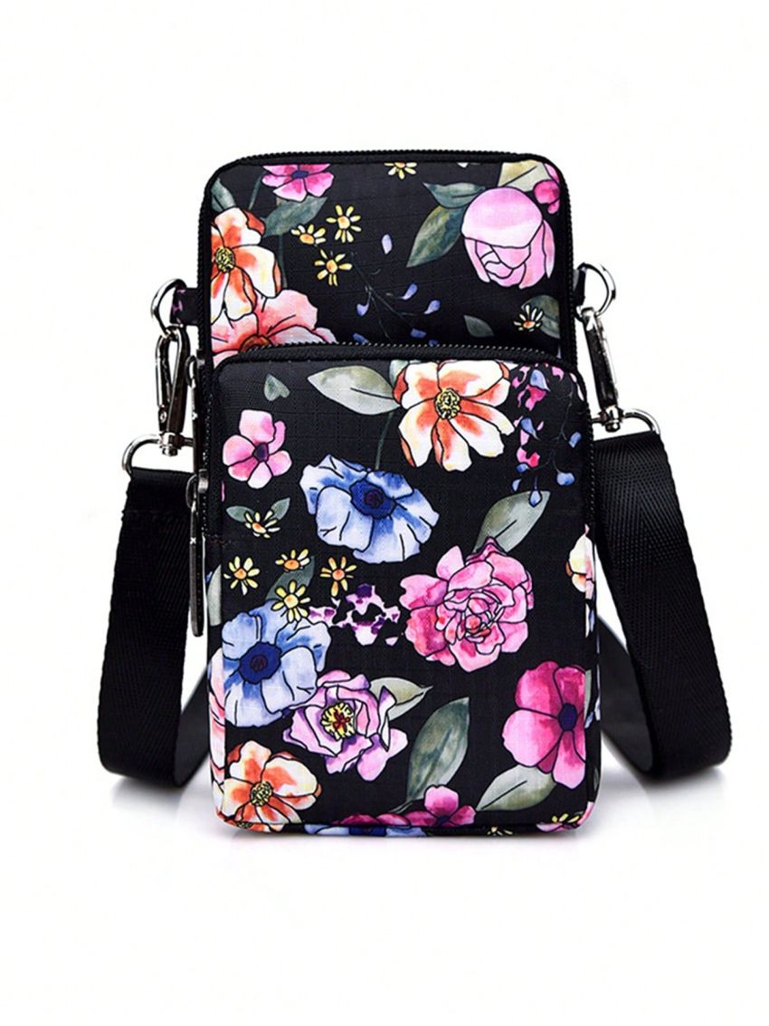Multi-Function Mobile Phone Bag Three Zipper Pockets Coin Purse Key Case Crossbody Sports Bag