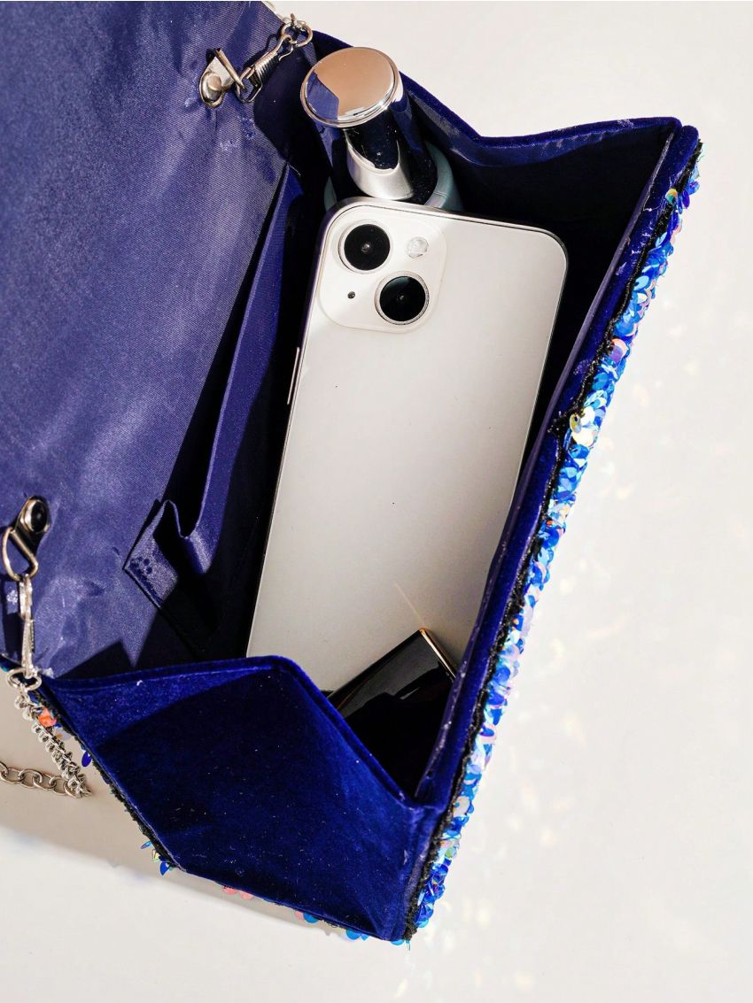 Sequin Decor Flap Square Bag Glamorous