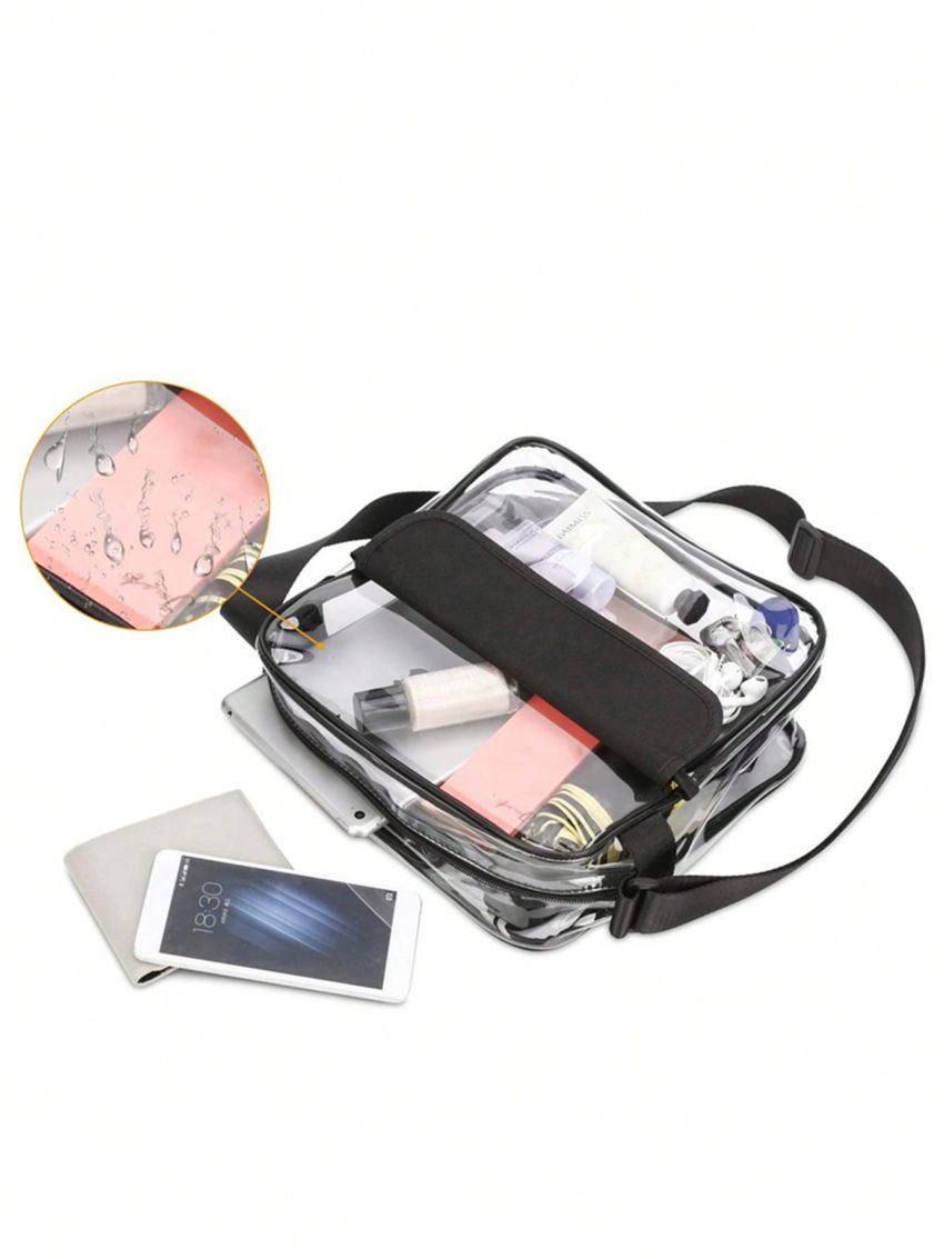 PVC Clear Bag Cross Transparent Body Bag Waterproof See Through Zippered Tote Bag For Travel Concert