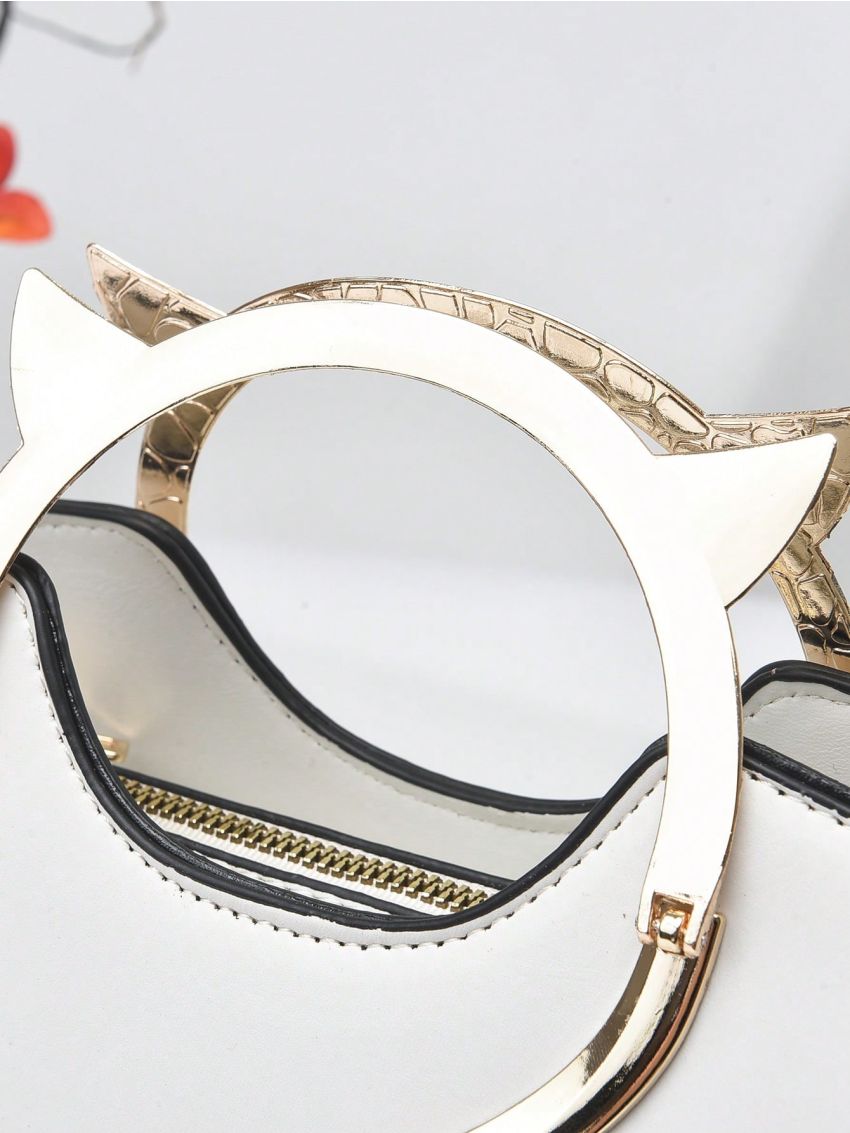 Metal Handle Square Bag Fashion White Contrast Binding