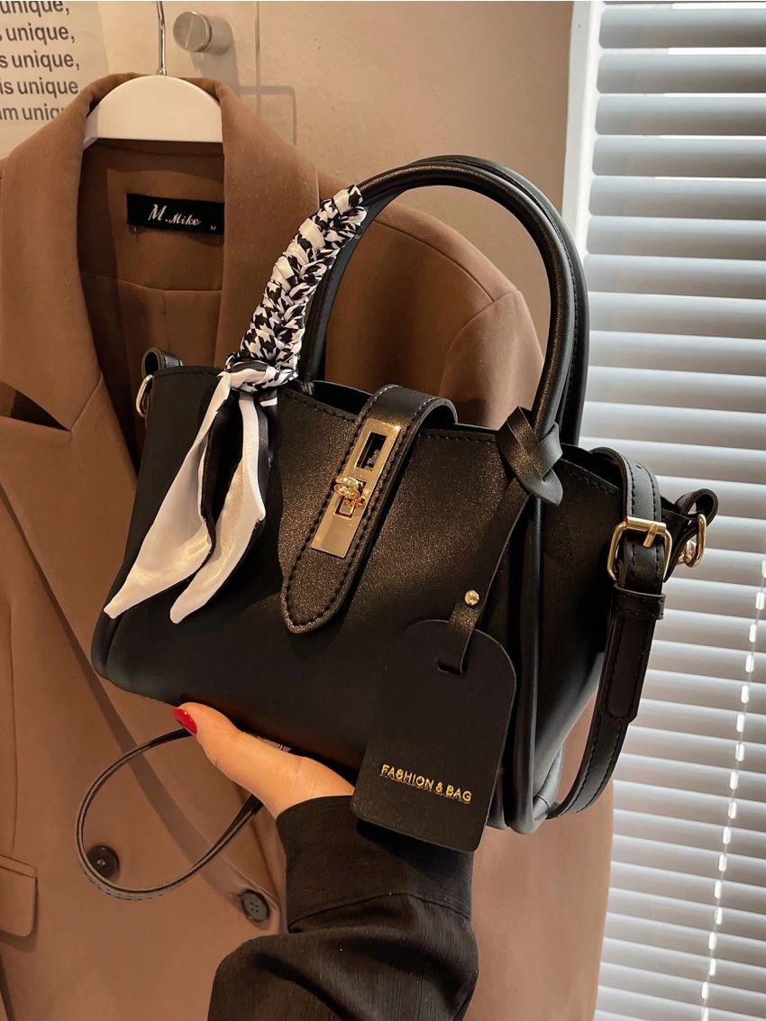 Small Square Bag Twist Lock Double Handle Twilly Scarf