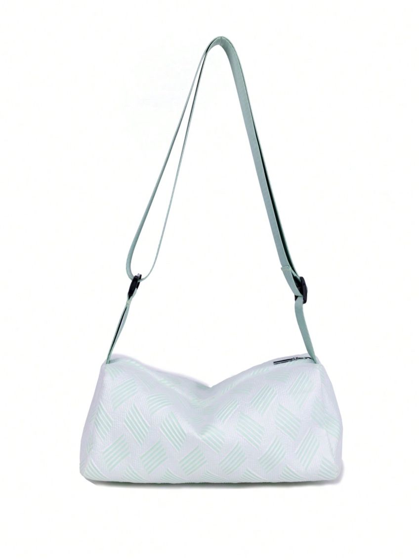 Geometric Pattern Hobo Bag Zipper Adjustable Strap