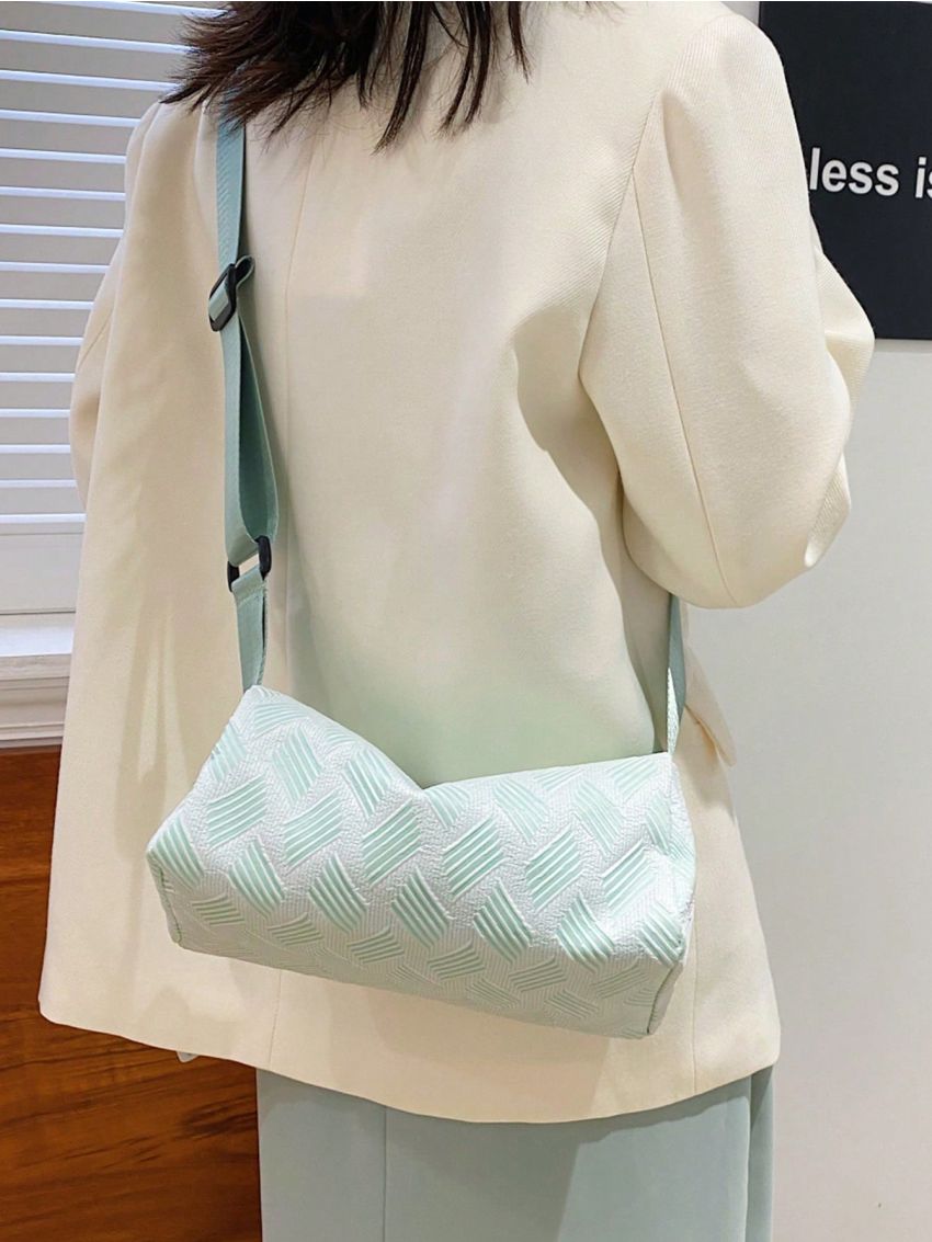 Geometric Pattern Hobo Bag Zipper Adjustable Strap