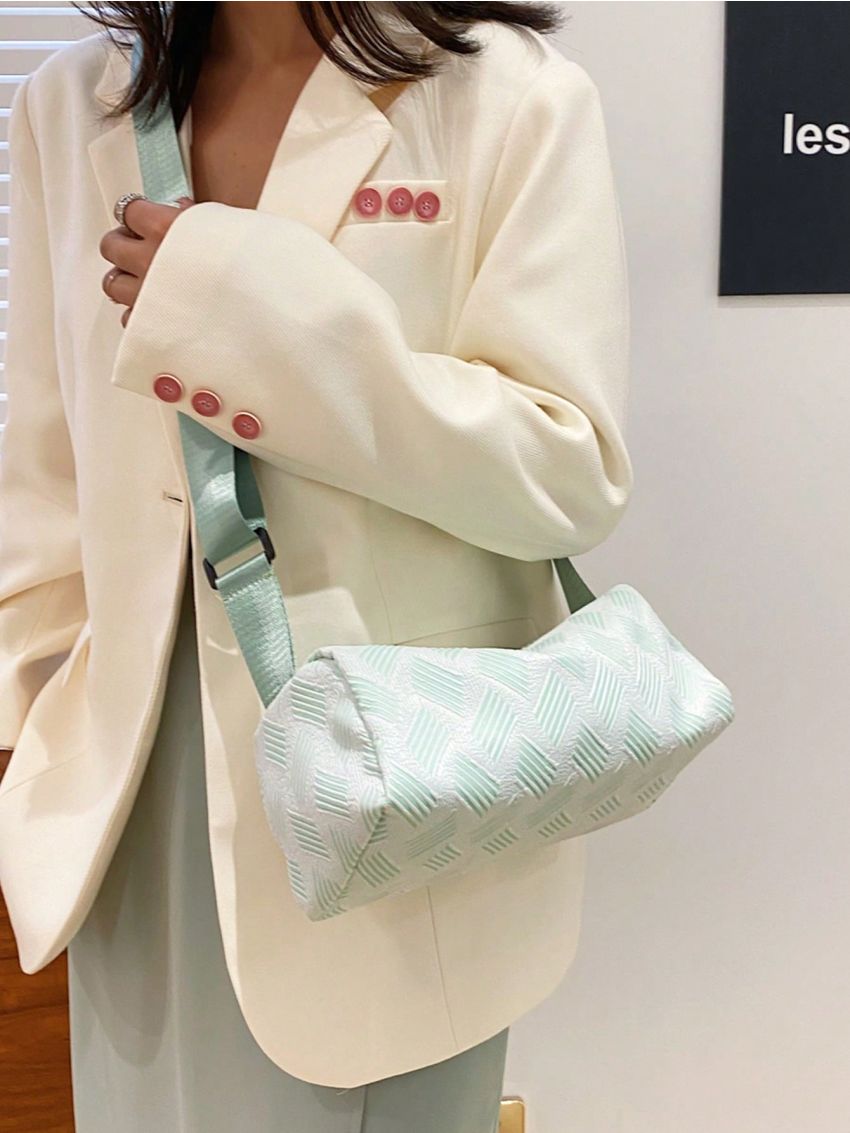 Geometric Pattern Hobo Bag Zipper Adjustable Strap