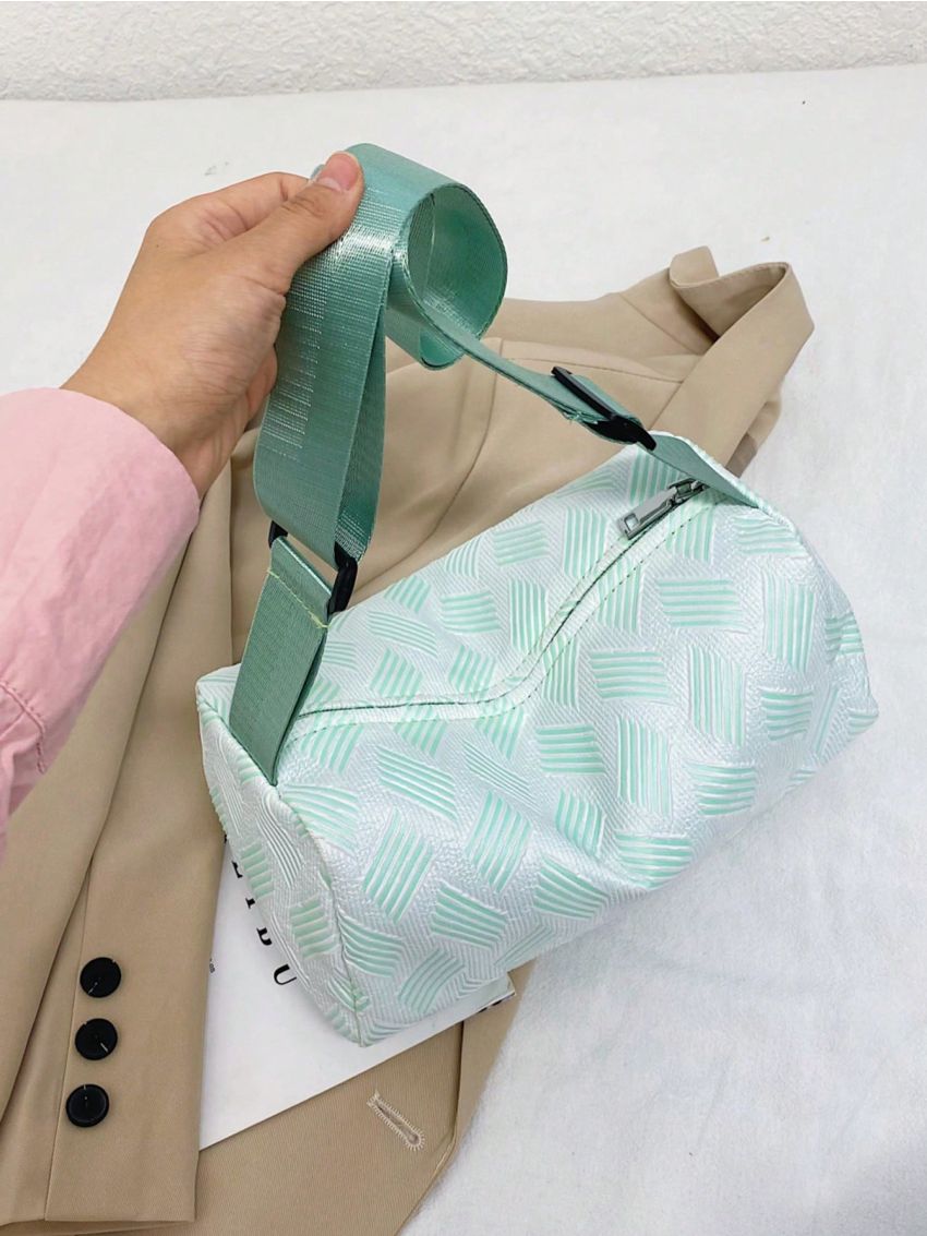 Geometric Pattern Hobo Bag Zipper Adjustable Strap