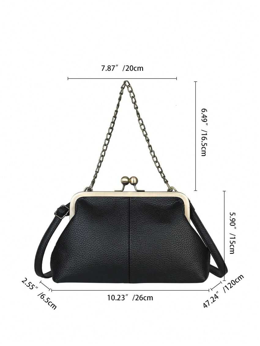 Litchi Embossed Chain Decor Square Bag Fashion Kiss Lock