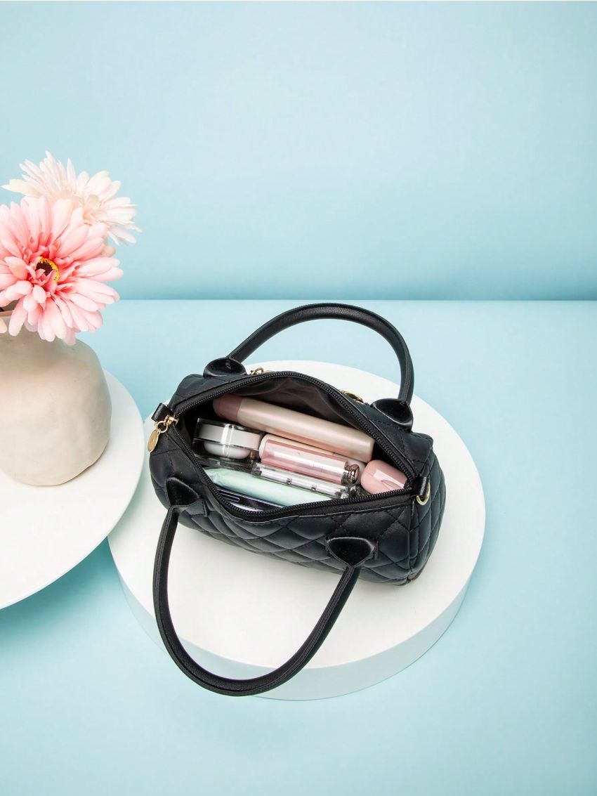 Small Boston Bag Quilted Double Handle Chain Decor