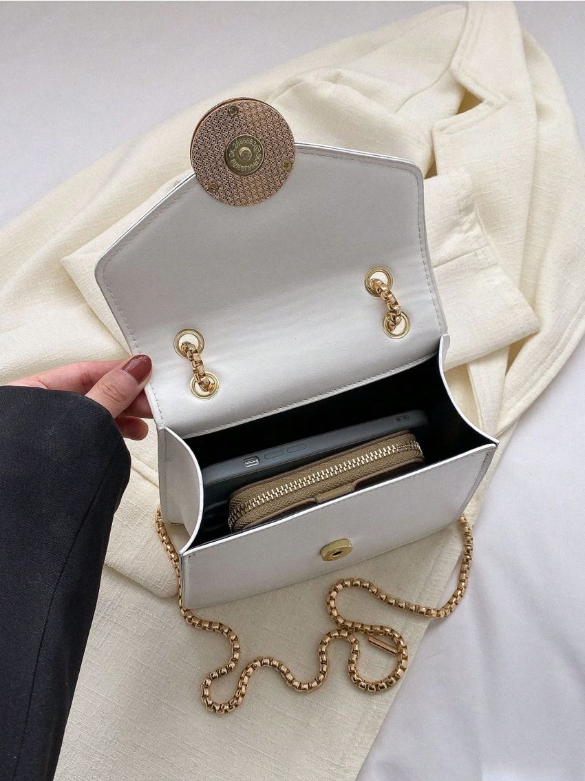 Mini Square Bag Solid Color Metal Decor Chain Strap
