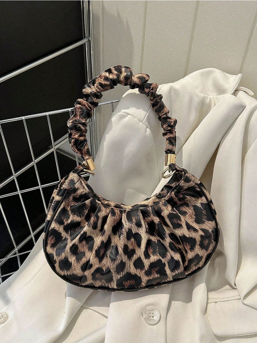 Medium Ruched Bag Leopard Print Fashion Style