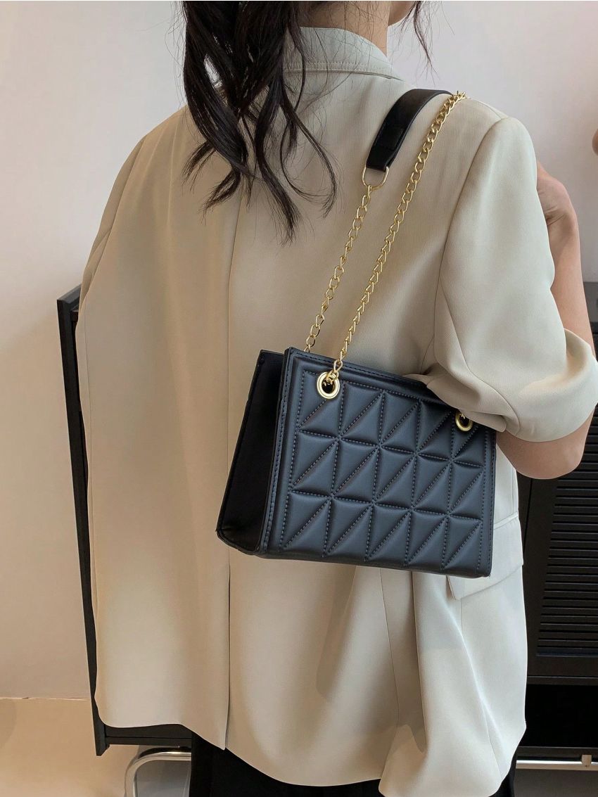 Small Square Bag Quilted Double Handle Fashion Style