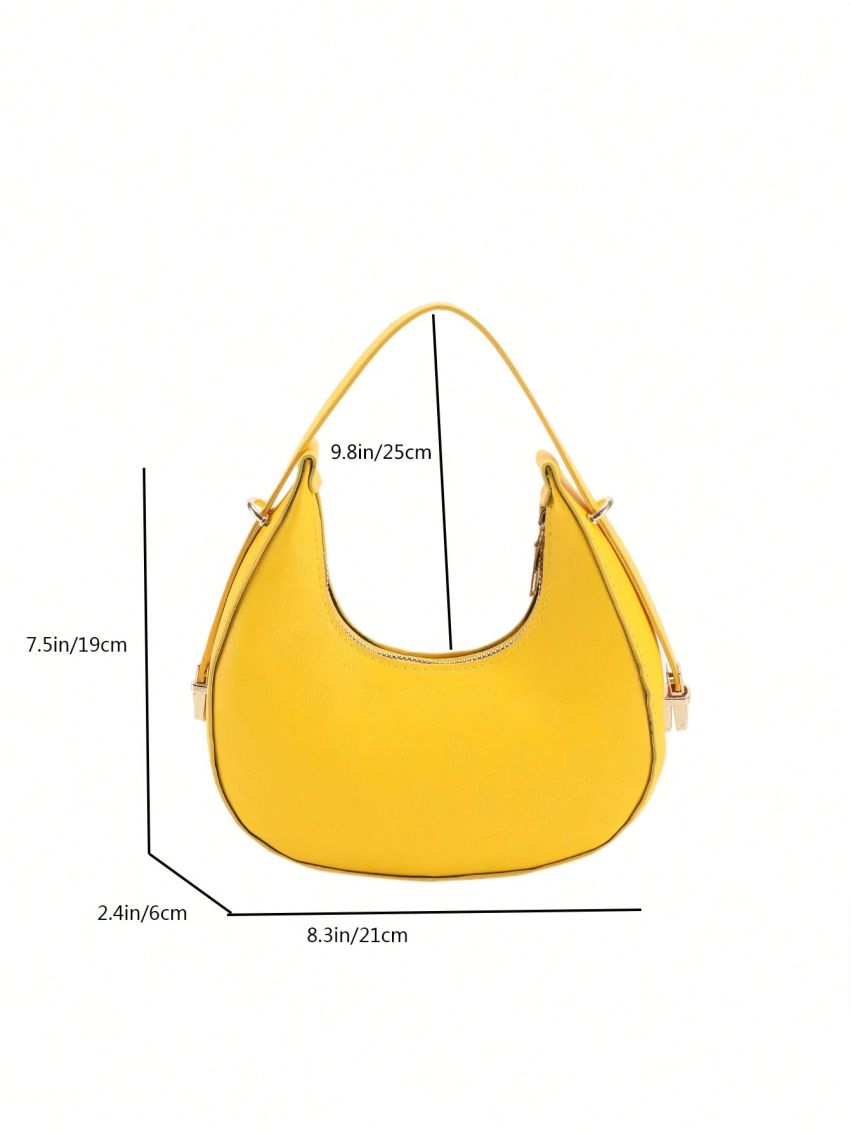 White Geometric Embossed Hobo Bag Minimalist