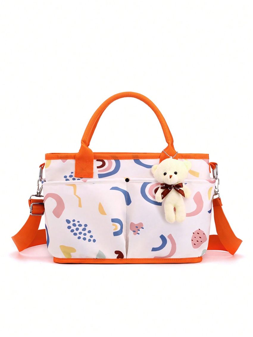 Graphic Print Tote Bag Double Handle With Bag Charm