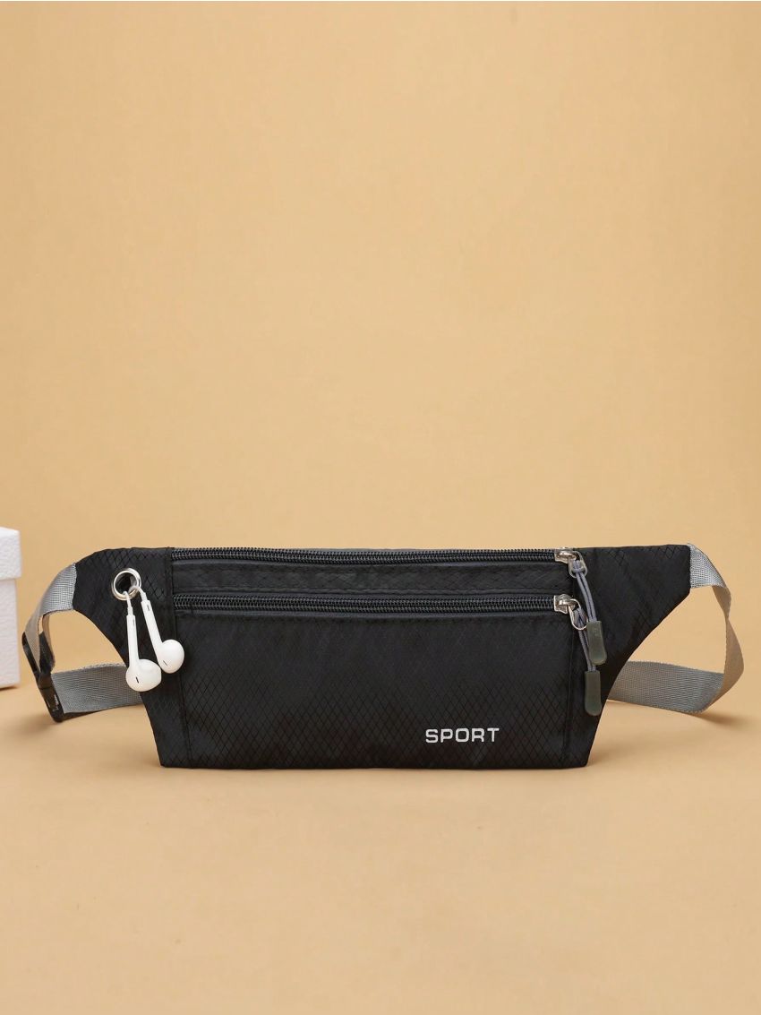 Small Fanny Pack Letter Graphic With Earphone Hole Detail