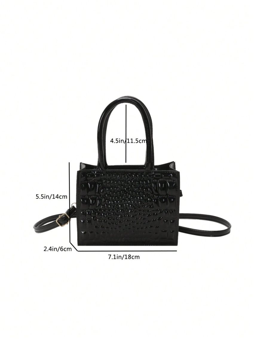 Crocodile Embossed Square Bag Artificial Patent Leather