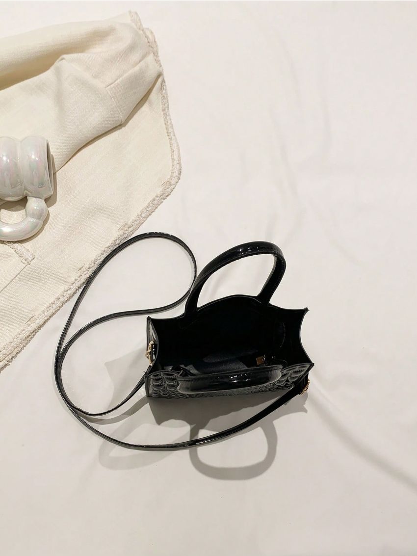 Crocodile Embossed Square Bag Artificial Patent Leather