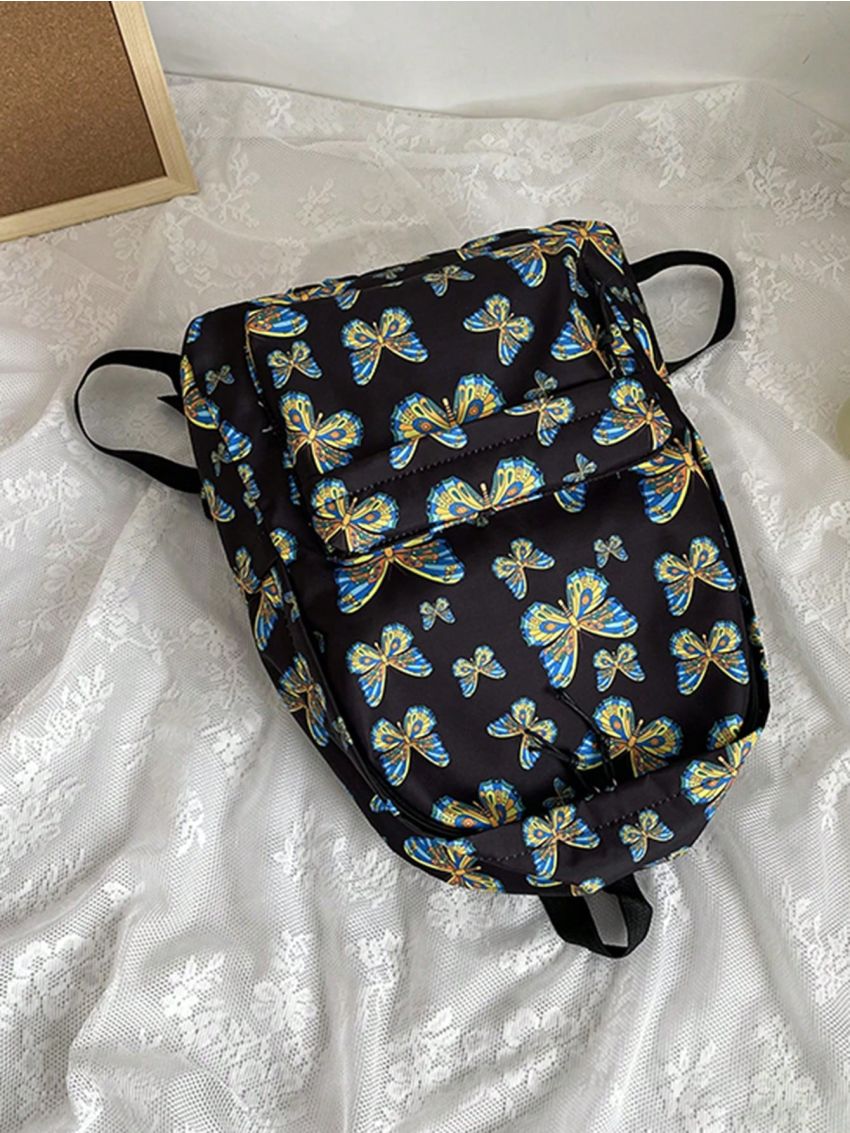 Butterfly Graphic Classic Backpack Large Capacity Zipper