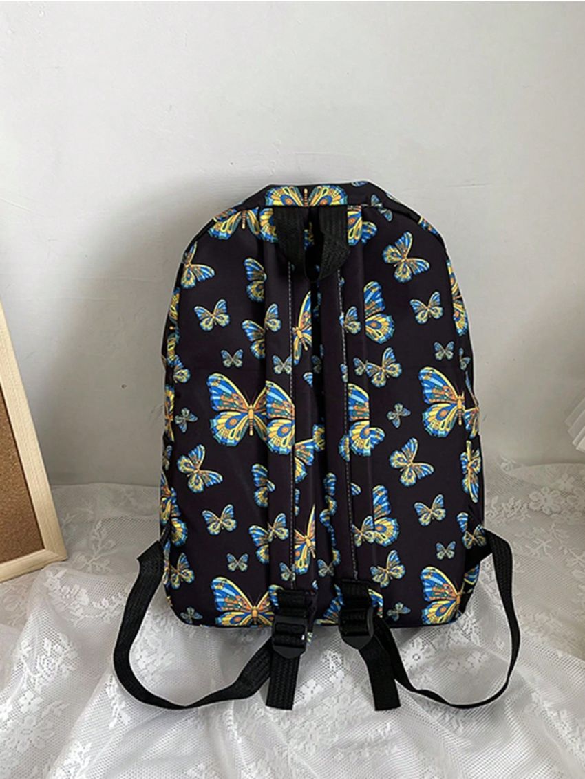 Butterfly Graphic Classic Backpack Large Capacity Zipper