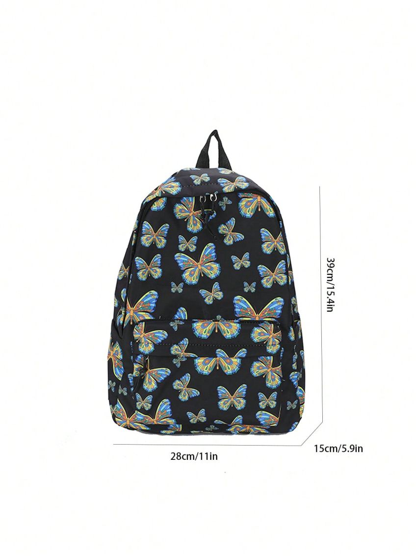 Butterfly Graphic Classic Backpack Large Capacity Zipper