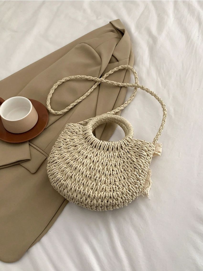 Flower & Twilly Scarf Decor Straw Bag Small Vacation