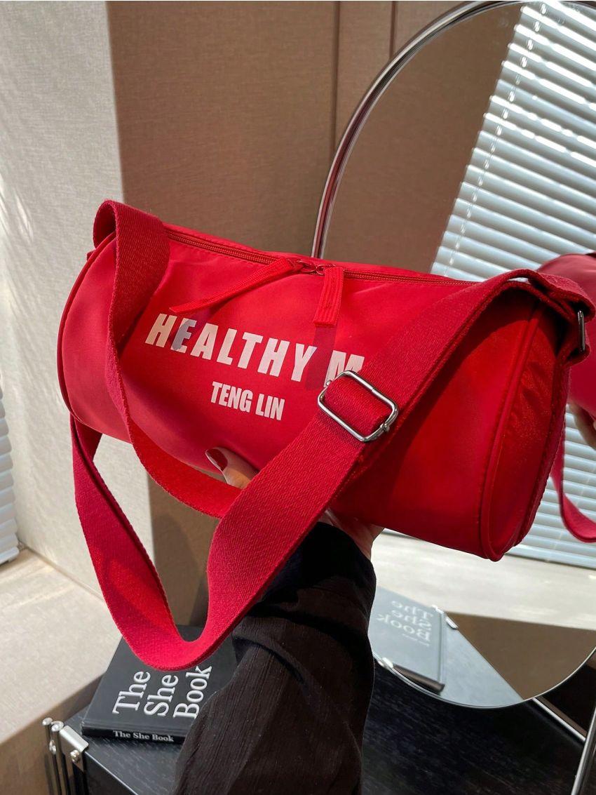 Letter Graphic Bucket Bag Medium Zipper Red