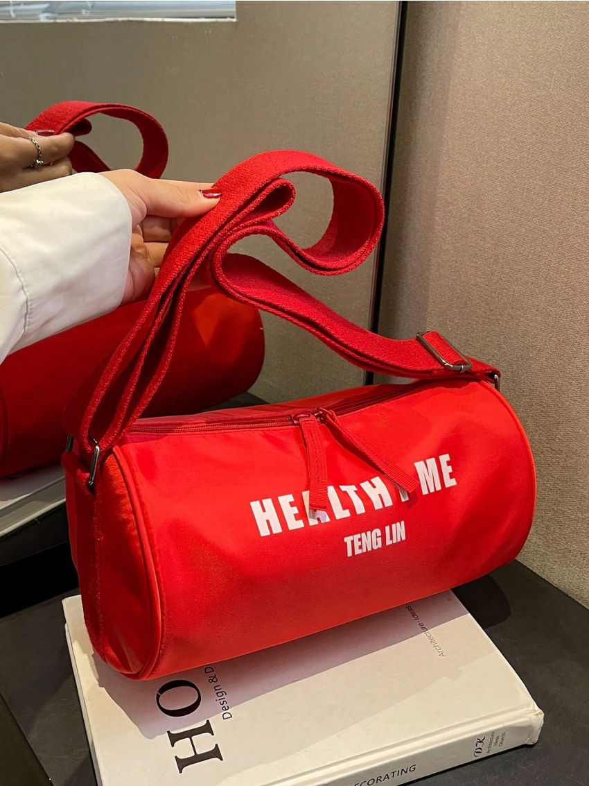 Letter Graphic Bucket Bag Medium Zipper Red